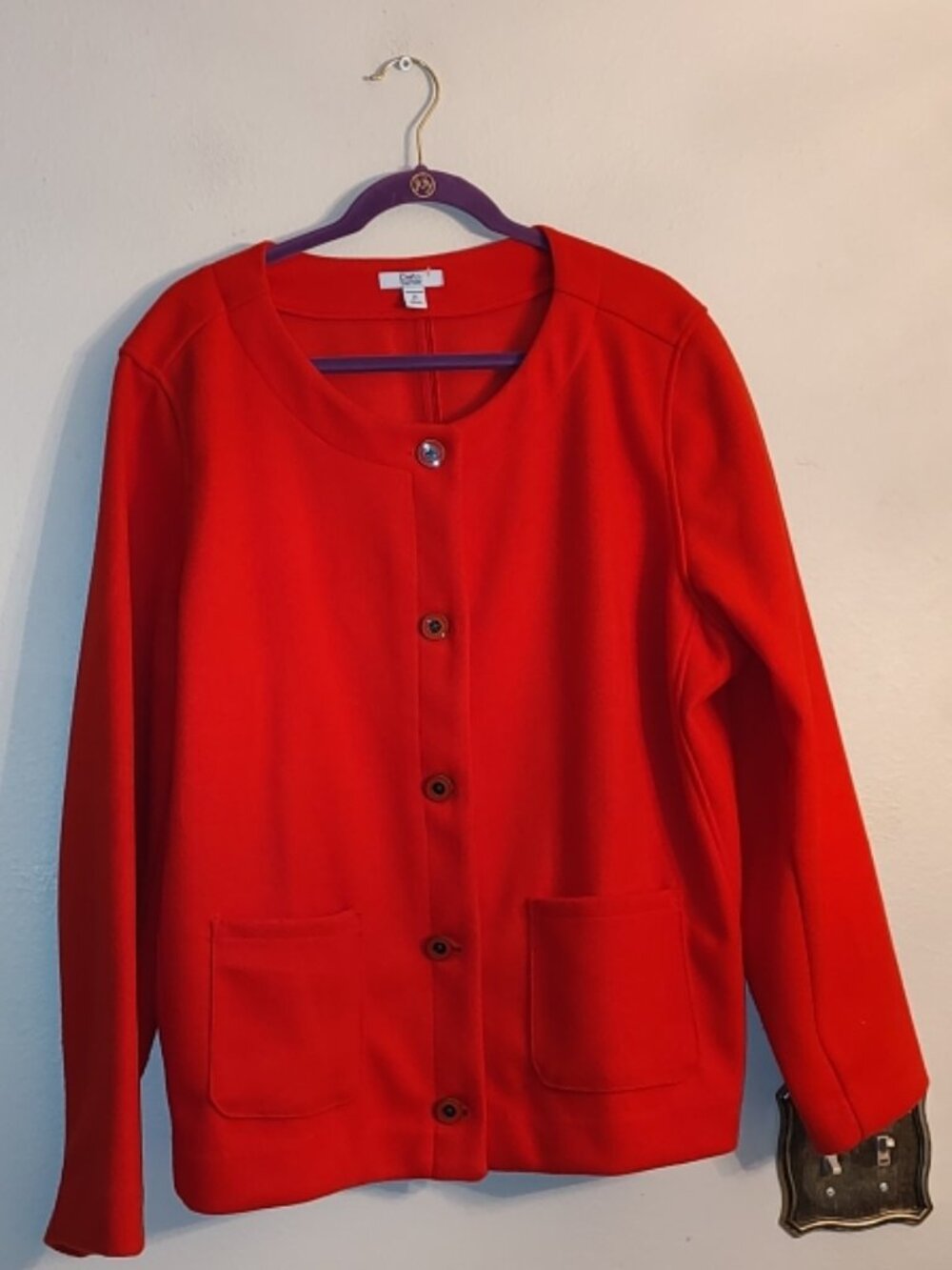 Women's Plus Croft & Barrow Bright Red Button Up Jacket Long Sleeve w Pockets 2X